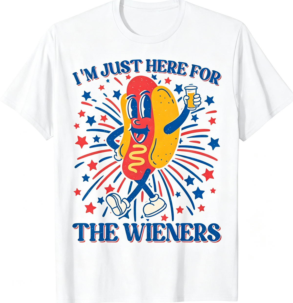 Men's Funny Hot Dog Graphic T-Shirt, 4th of July Humorous Wiener Theme Crew Neck Short-Sleeve Tee, Casual Patriotic Cotton Apparel for Men
