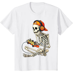 Halloween Skeleton Gamer Video Gaming Boys Men Kids Tees T-Shirt made in usa