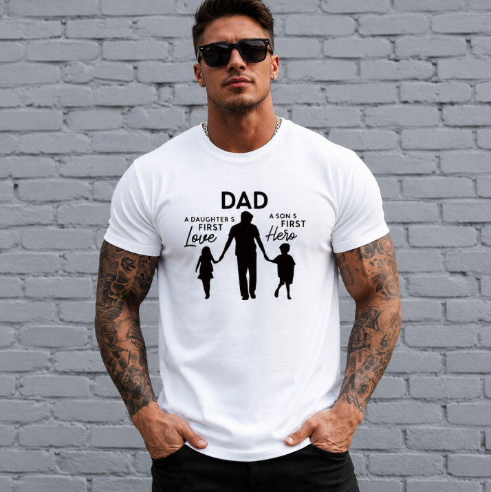 Men's Dad Graphic Tee, Father and Children Print Short Sleeve Crew Neck Tee, Father's Day Gift for Dad, Casual Family Shirt