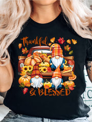 Thanksgiving Gift, Autumn Gnome, Pumpkin Maple Leaf Sunflower, Autumn Harvest Print T-Shirt