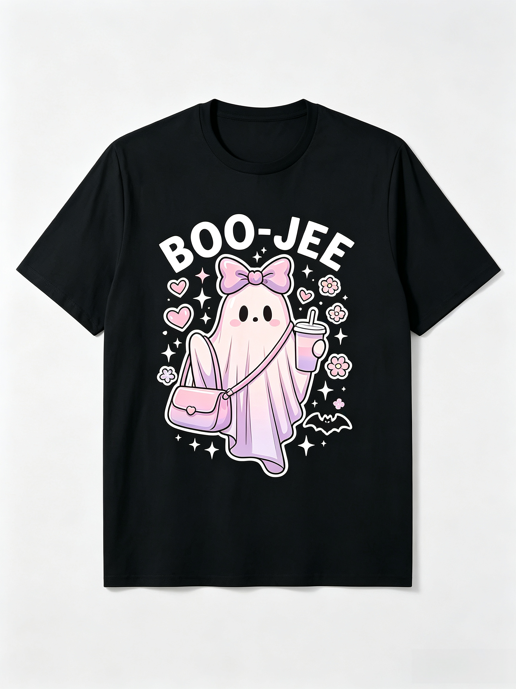 Boo-Jee T-Shirt Cute Pastel Ghost Pink Bow Halloween Tee