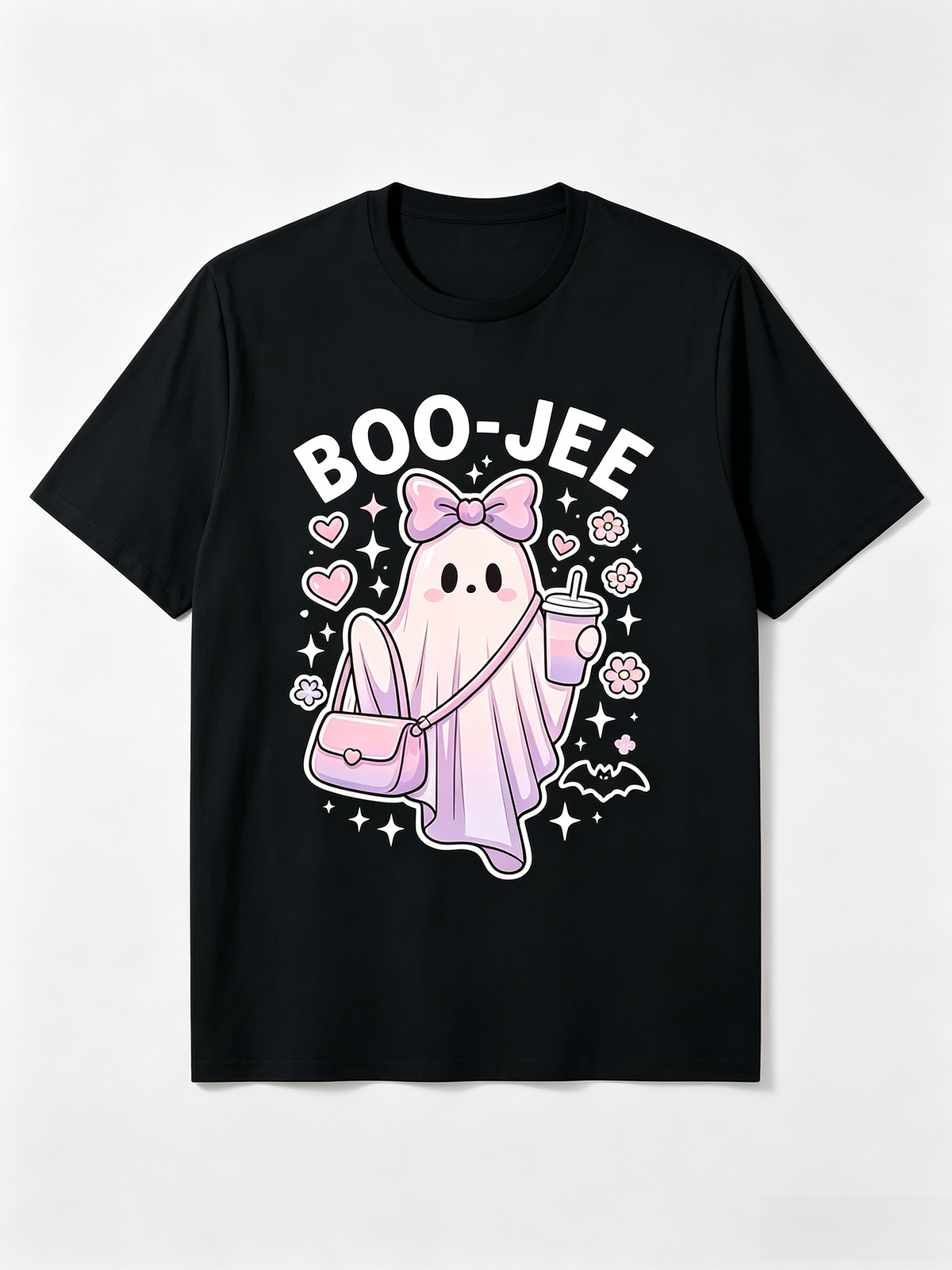 Boo-Jee T-Shirt Cute Pastel Ghost Pink Bow Halloween Tee