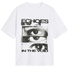 Women's Artistic Eye Graphic T‑Shirt, Echoes In The Void Retro Glitch‑Art Crew Neck Short‑Sleeve Tee, Casual Streetwear Cotton Apparel for Women Black