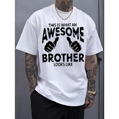 Funny "This Is What an Awesome Brother Looks Like" T-Shirt - Retro Thumbs Up Graphic Tee Suitable for Brothers, Soft Breathable Loose Fit Shirt Casual Round Neck Humor