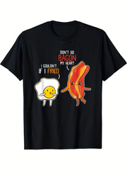 Don't Go Bacon My Heart Cute Funny Bacon And Egg Breakfast Pun Graphic Tee, Unisex Soft Cotton Crew Neck Top, All Season Breakfast Pun Tee, Casual Outfit for Food Lovers and Pun Fans