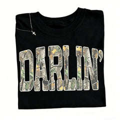Camo Letter Western Cowgirl Graphic T-Shirt Vintage Southern Country Casual Tee