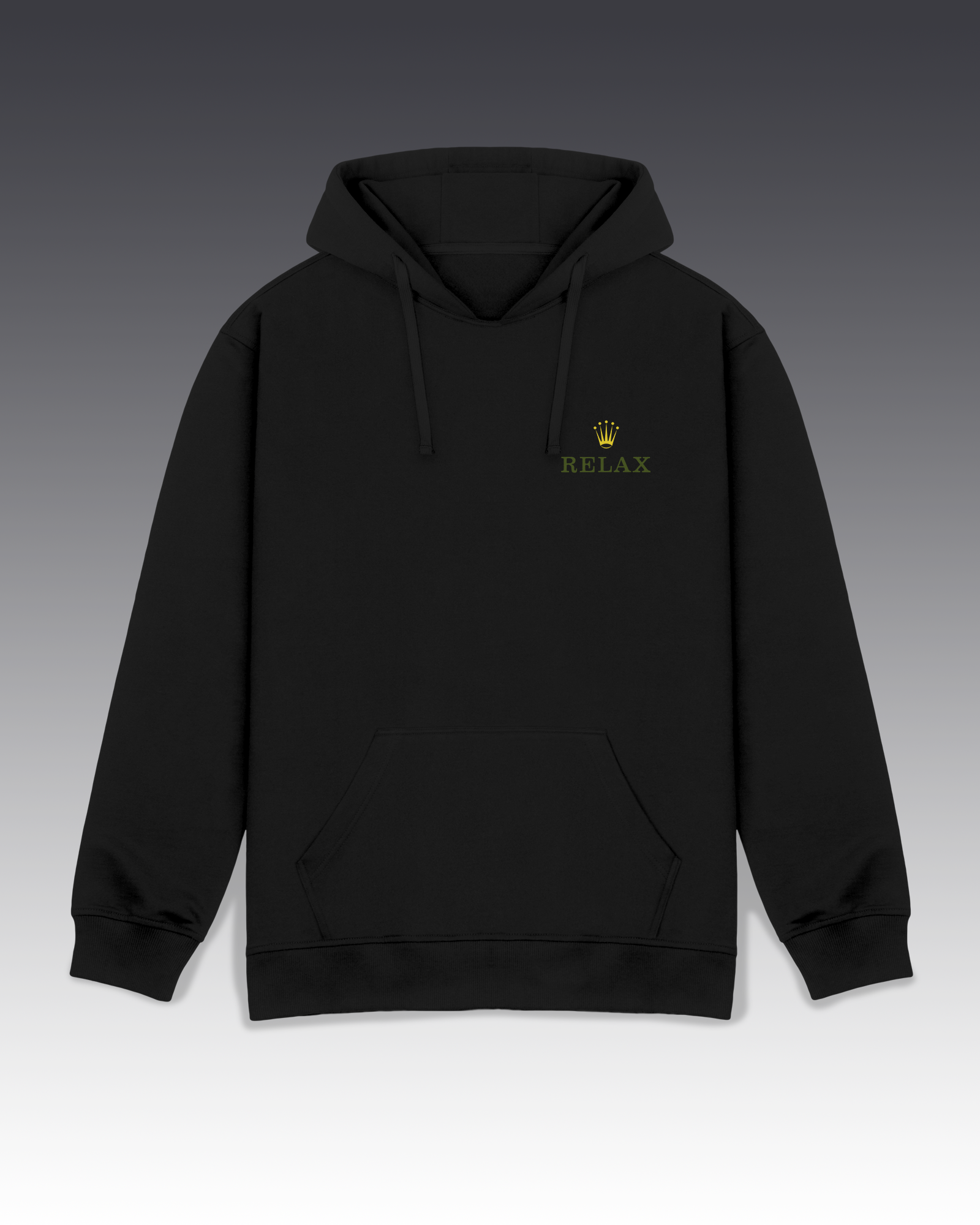 DIYANYONE Original "RELAX" Crown Hoodie - Heavyweight Cotton Blend Pullover, Luxury Parody Wellness Graphic Hoodies