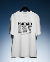 DIYANYONE Original "Human 100% Organic" Cotton T-Shirt - Sarcastic Product Label Tee, Existential Humor Style