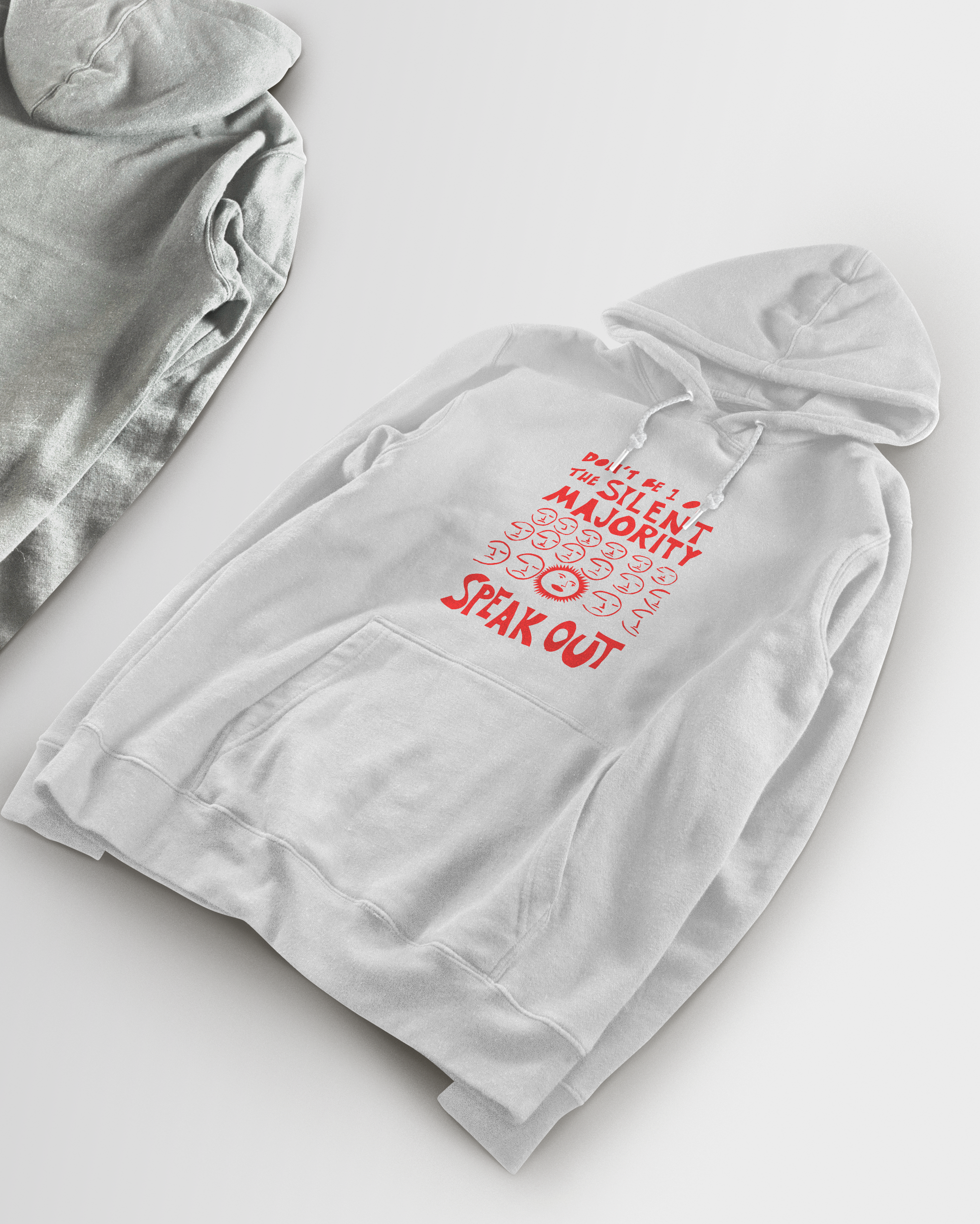 DIYANYONE Original “Speak Out” Graphic Cotton Hoodie – Hand Drawn Silent Majority Design, Bold Red Art Print, Streetwear Statement Tee