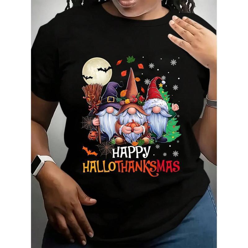 Happy Hallothanksmas Gnomes Design T-Shirt