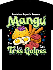 Mangú Con Los Tres Golpes Dominican Republic Food Graphic Tee for Men Women, Traditional Caribbean Cuisine Short Sleeve T-Shirt, Casual Crew Neck Top for Food Lover Gift