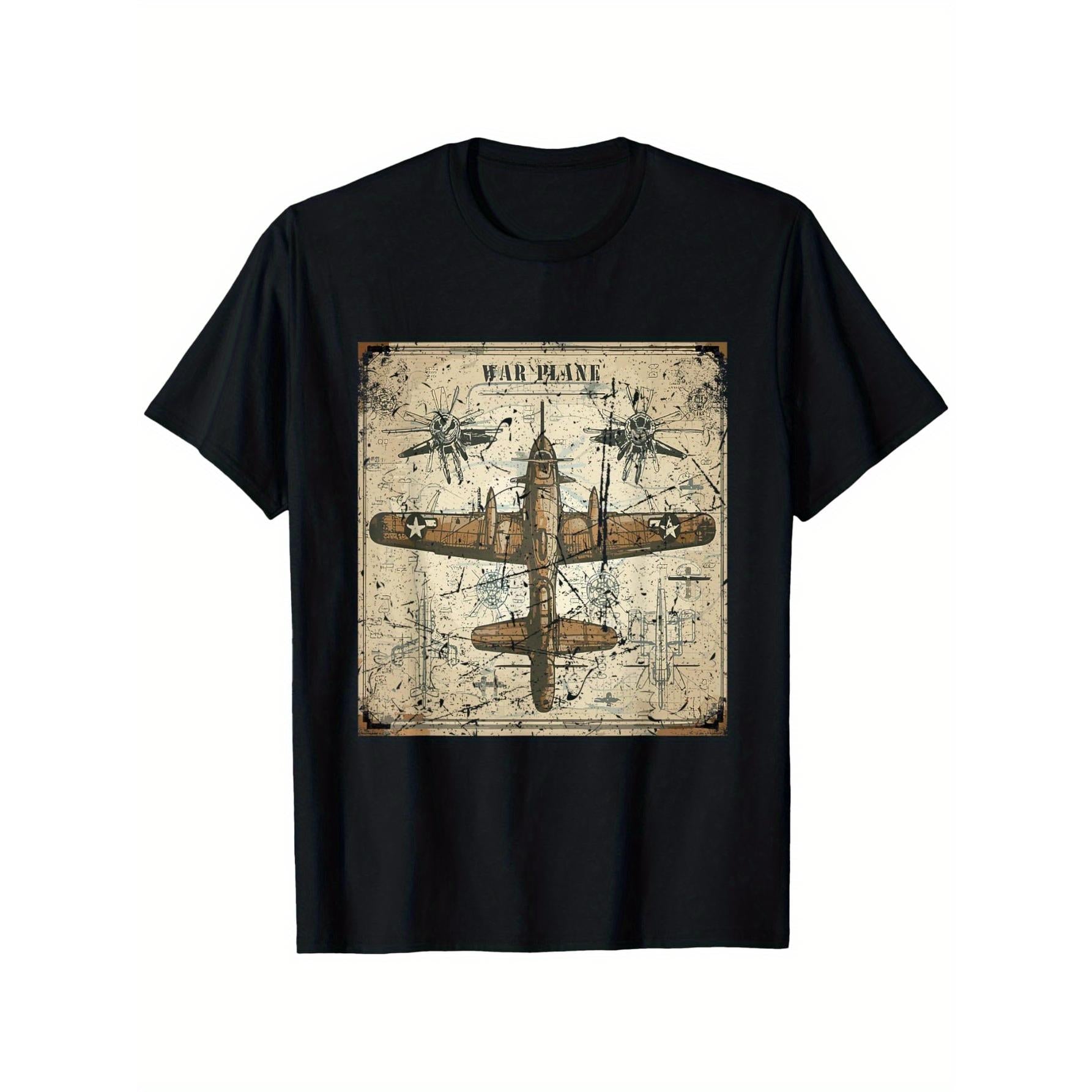 Retro War Plane WW2 Blueprint T-Shirt