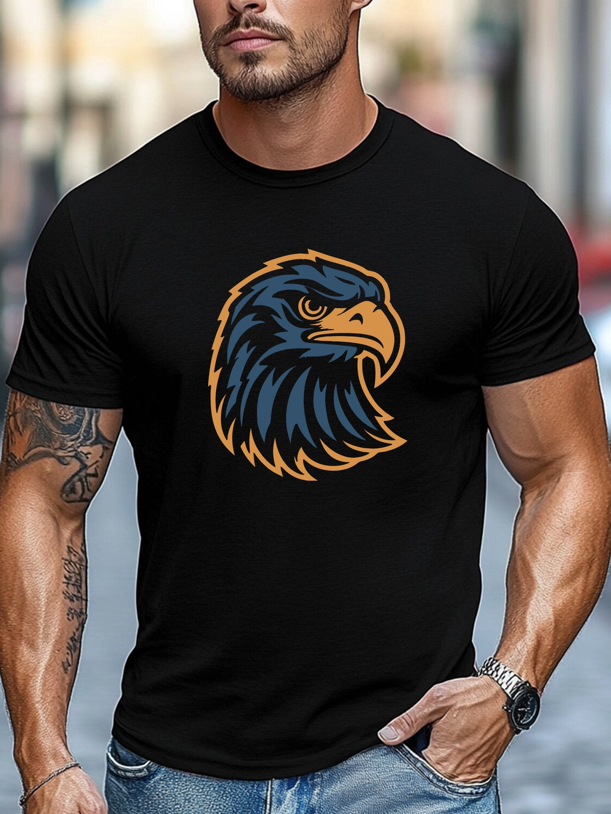 Men'S T-Shirt Men'S Eagle Head Pattern Summer Casual Round Neck Short Sleeve T-Shirt