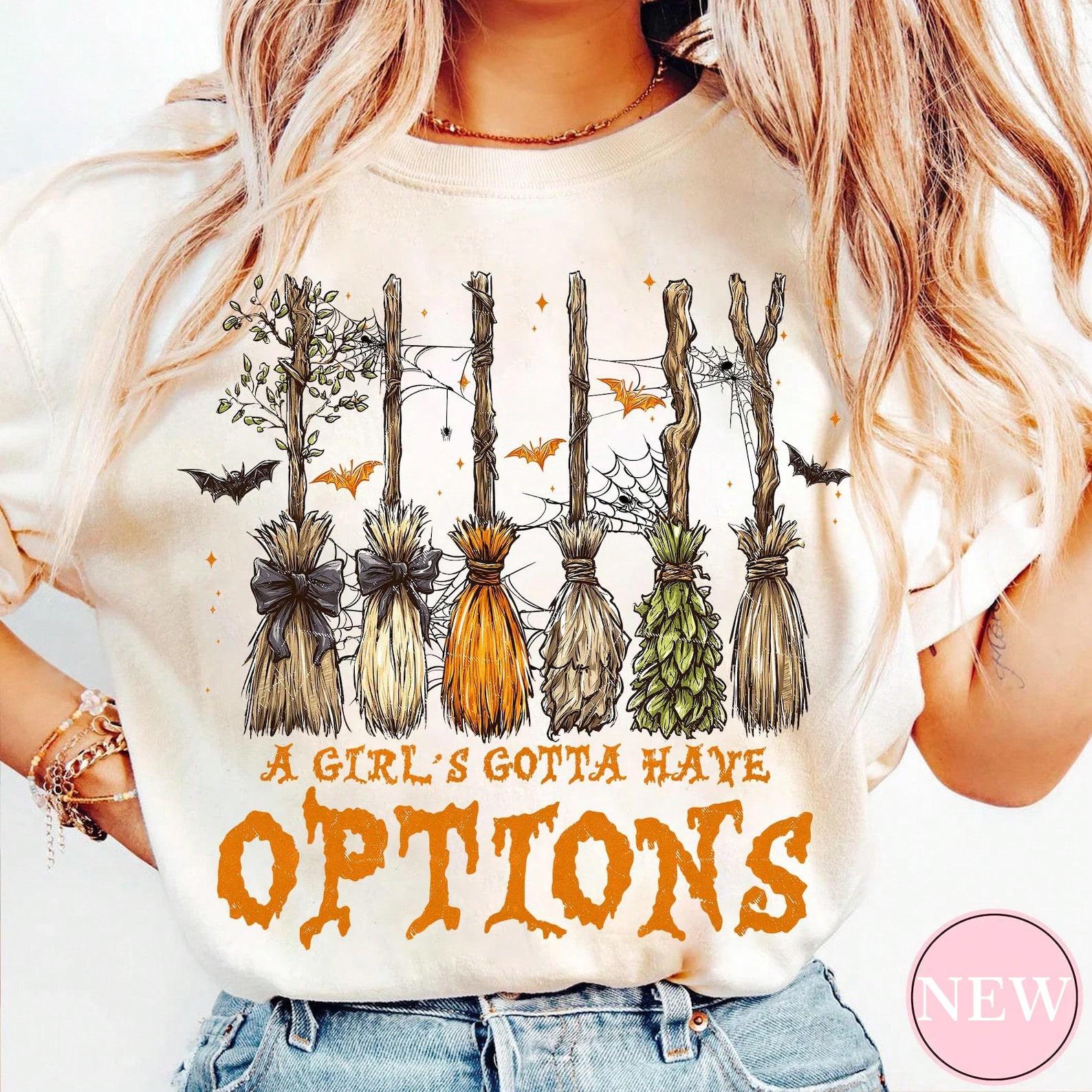 Retro Halloween Witches Broom Graphic Print Top Classic Crewneck Loose Fit T Shirt Funny Witch Slogan Casual Blouse For Women Streetwear