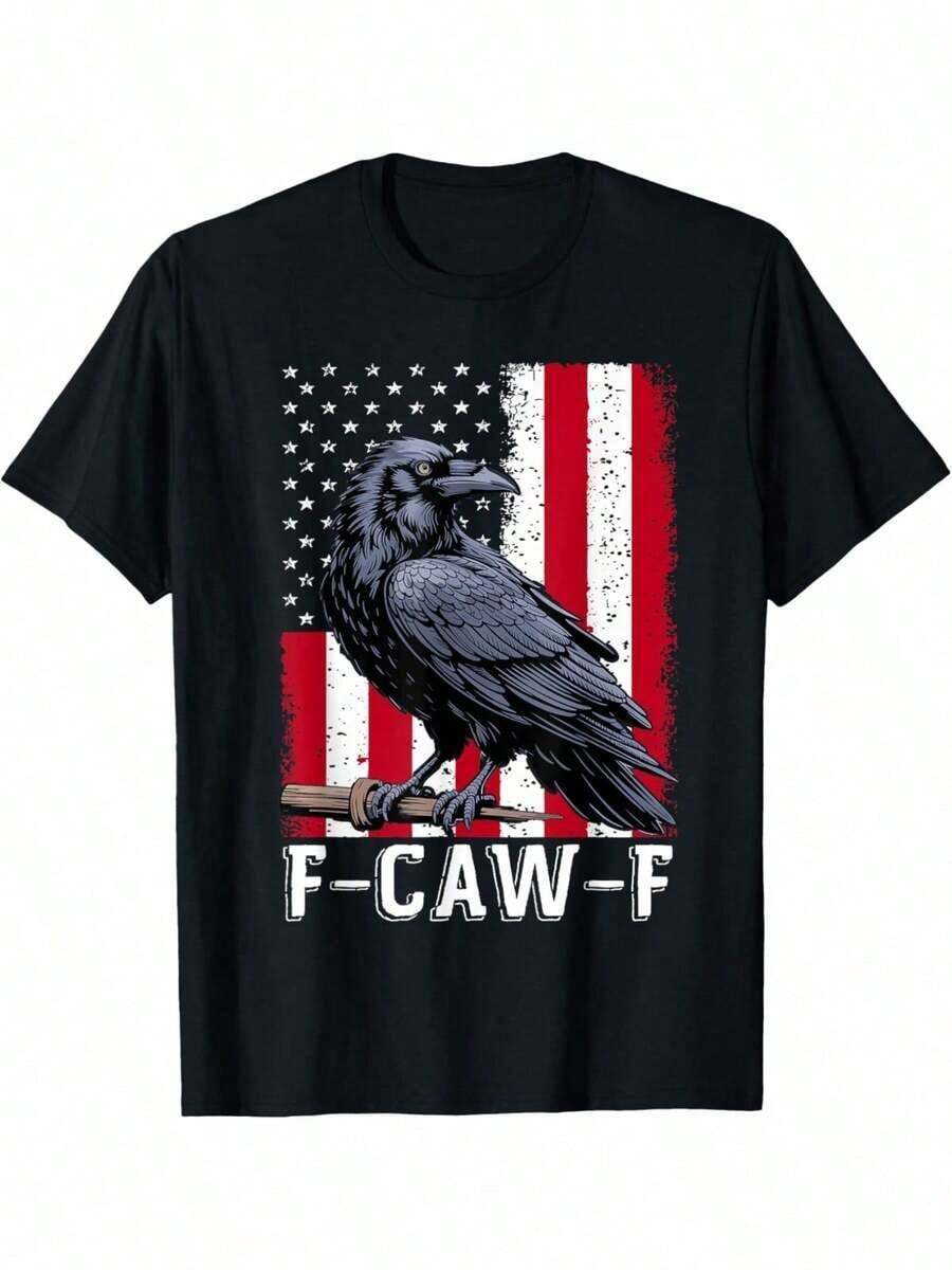 F-Caw-F Black Crow Bird Moon Gothic Funny T-Shirt For Men – Fashionable Printed Men's Funny Casual Tee, 100% Cotton, Crew Neck, Regular Fit, All-Season Everyday Shirt – Valentine Christmas Gift For Boyfriend Husband Him Cost-Effective Comfortable T-Shirt