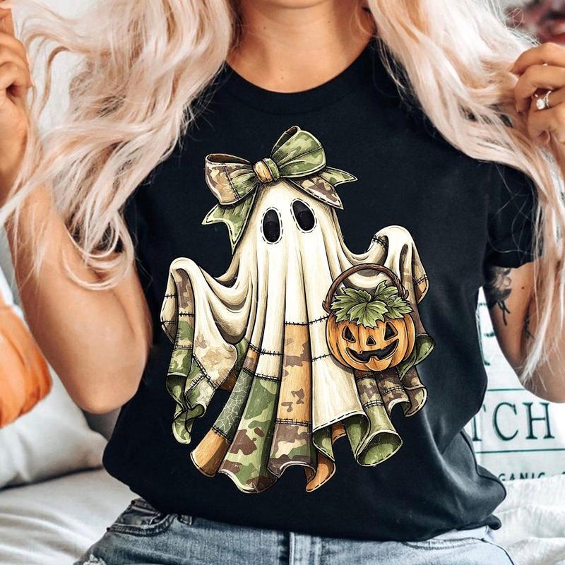 Retro Camo Patchwork Ghost Halloween T-shirt