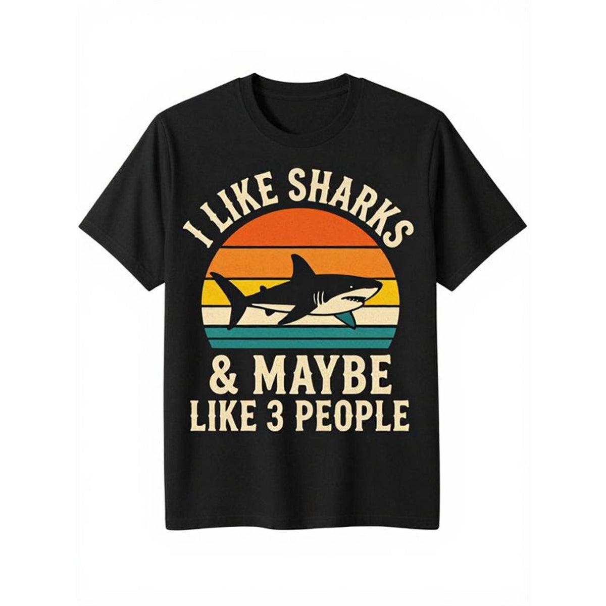 Mens Shark Graphic T-Shirt - I Like Sharks & Maybe Like People Slogan, Black with White Shark Print, Casual Short Sleeve Tee for Shark Lovers, Surfing & Marine Life Enthusiasts, Round Neck Shirt, Male Tshirt