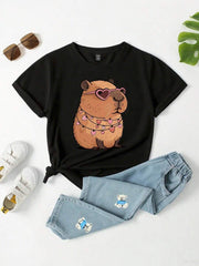 Women's Casual Fashion Creative Cute Cartoon Capybara Pattern Printed Basic Short Sleeve T-Shirt Capybara T-Shirt Cute Graphic Tees Cartoon T-Shirt Animal Graphic Tee Heart Graphic Tee Cartoon Graphic Tee Animal T-Shirt