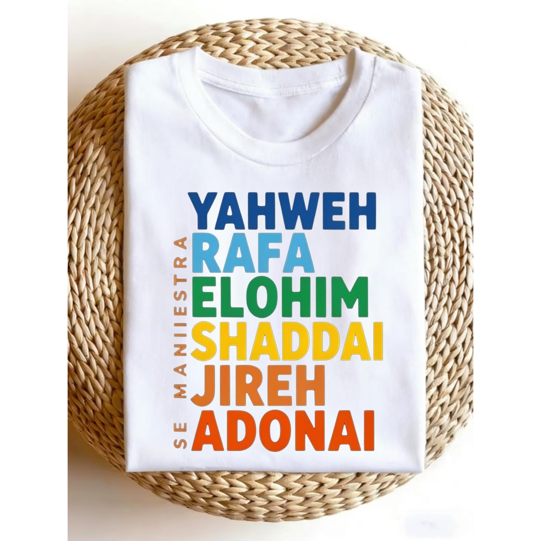 “Elohim Shaddai Jireh Adonai” Faith Tee – Spiritual Statement Shirt for Men, Soft Casual Biblical Graphic Crewneck