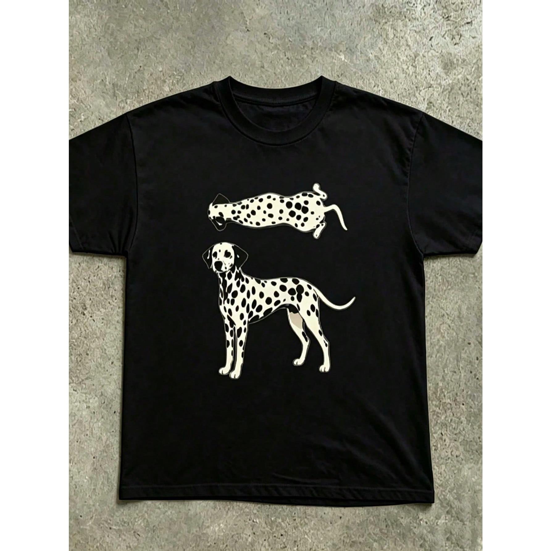 Women's T-Shirt With Dalmatian Dog Illustration T-Shirt | Two Dalmatians On A Red Background Are Cool In The Summer