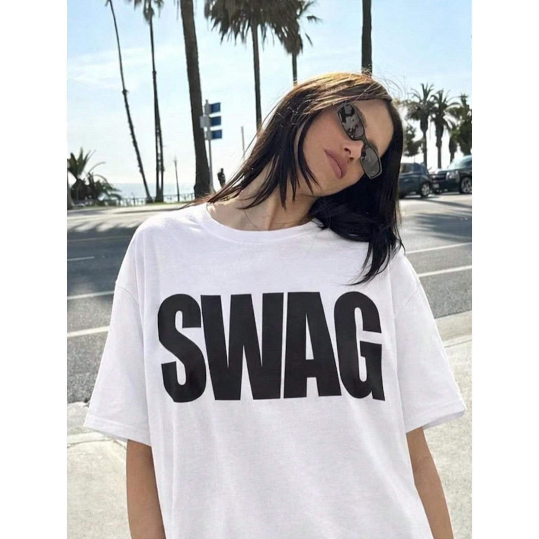 SWAG Bold Text T-Shirt Funny Typography Tee, Streetwear Graphic Funny Gift