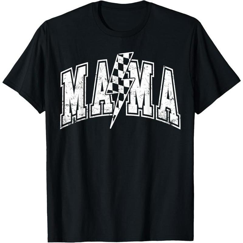 Mama Lightning Bolt Checkered Varsity T-Shirt