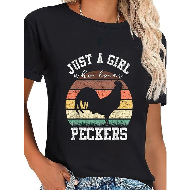 100% Cotton Just A Girl Who Loves Peckers Funny Chicken Farmer Lover T-Shirt Casual Short Sleeve Shirt