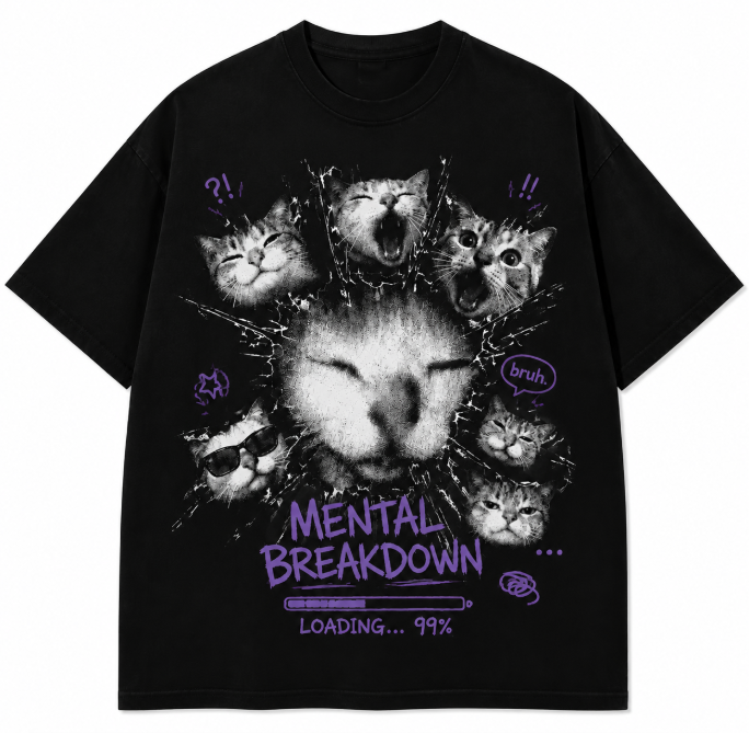Men's Funny Cat Graphic T-Shirt, Vintage Crew Neck Tee Cute Meme Style Animal Face Print Short Sleeve Shirt, Casual Streetwear Top for Men Women