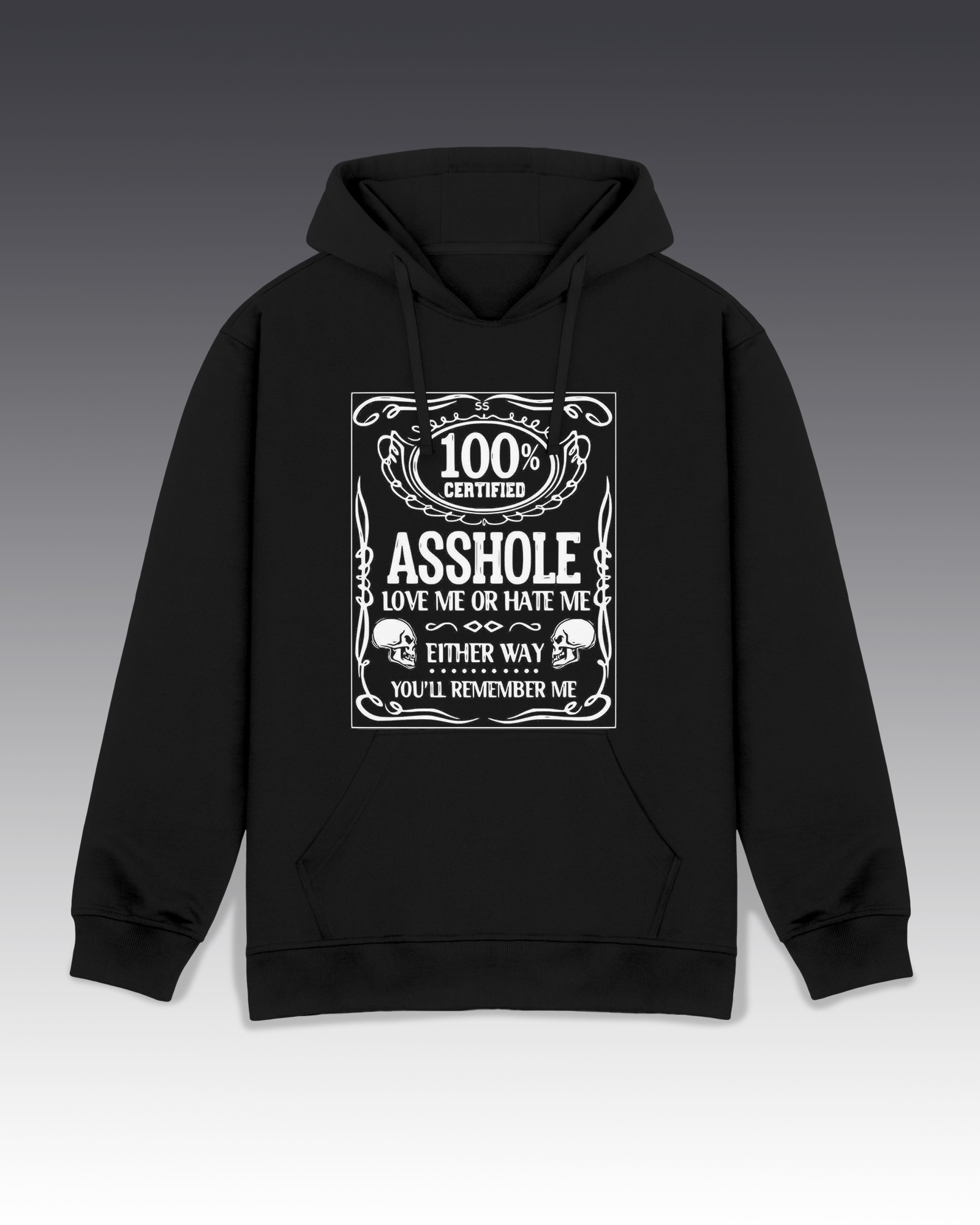 DIYANYONE Original "100% ASSHOLE" Hoodie - Heavyweight Cotton Blend Pullover, Dark Humor Rebel Graphic Hoodies