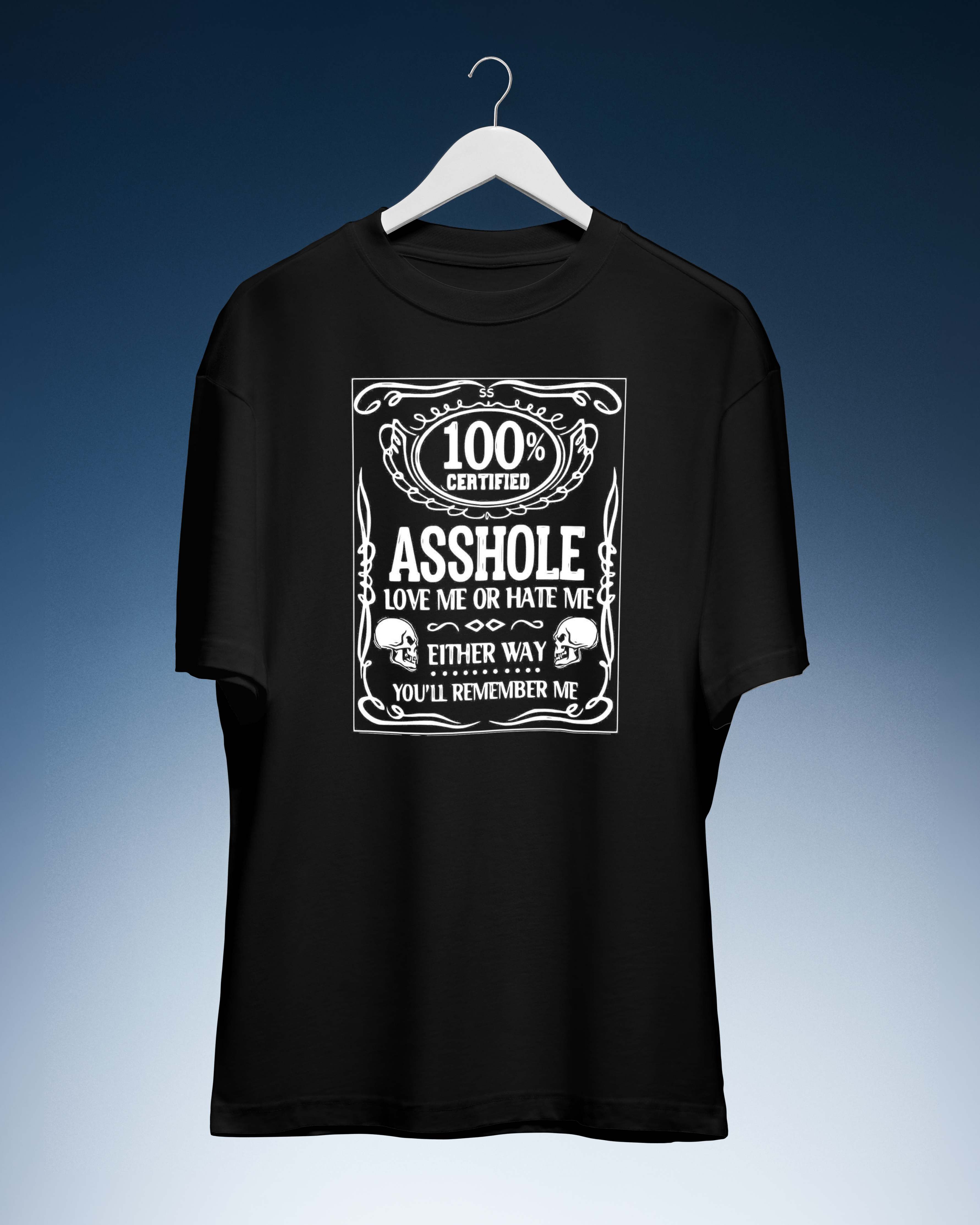 DIYANYONE Original "100% ASSHOLE" Cotton T-Shirt - Certified Rebel Statement Tee, Dark Humor Liquor Label Style