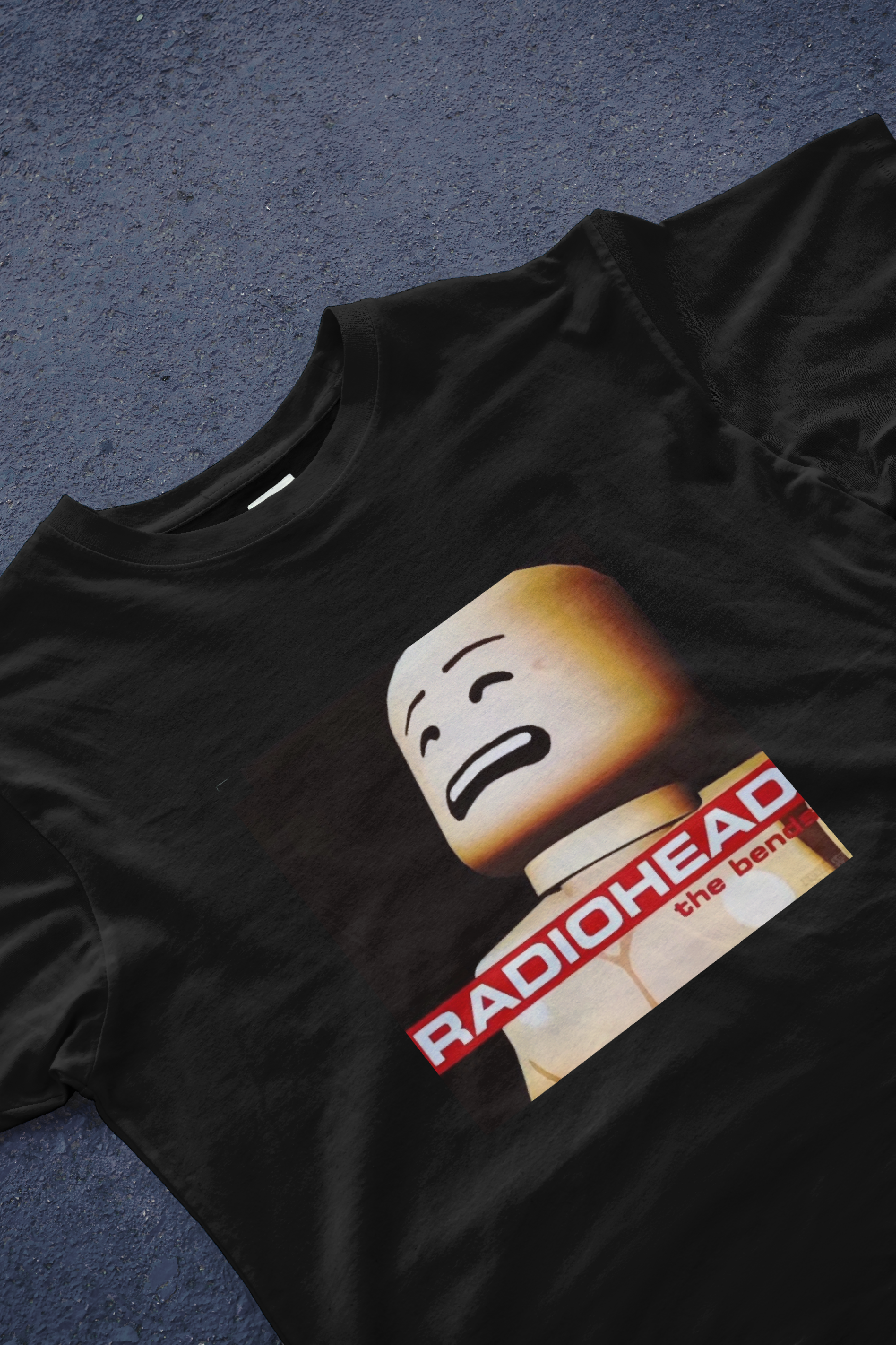 DIYANYONE Original Radiohead "The Bends" LEGO Parody Cotton T-Shirt - Indie Rock Fan Graphic Tee, Funny Music Album Cover Style