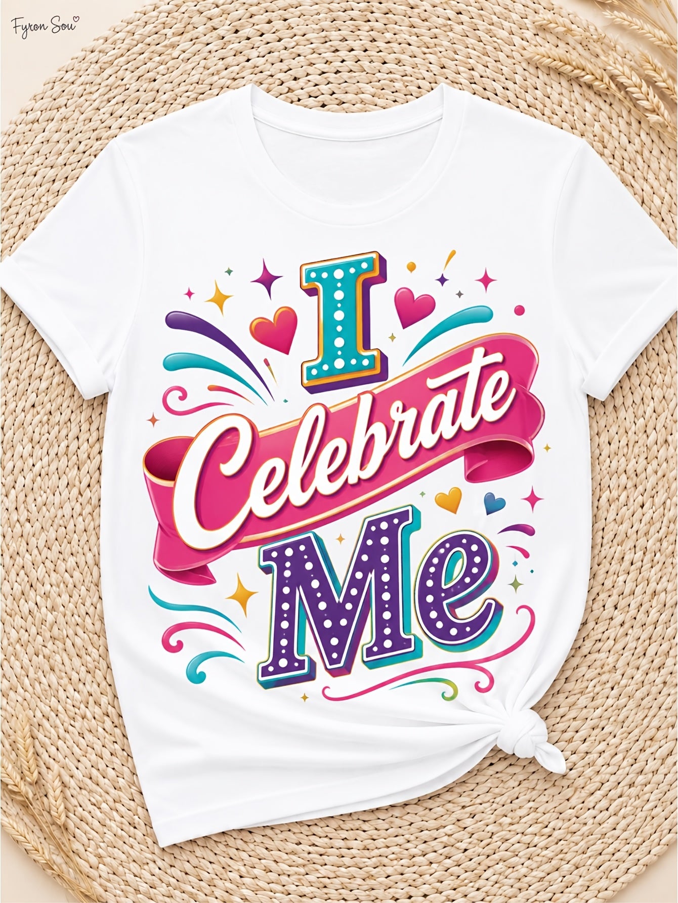 Women's I Celebrate Me Inspirational Graphic T-Shirt, Positive Self Love Quote Tee, Colorful Crew Neck Short Sleeve Casual Cotton Shirt