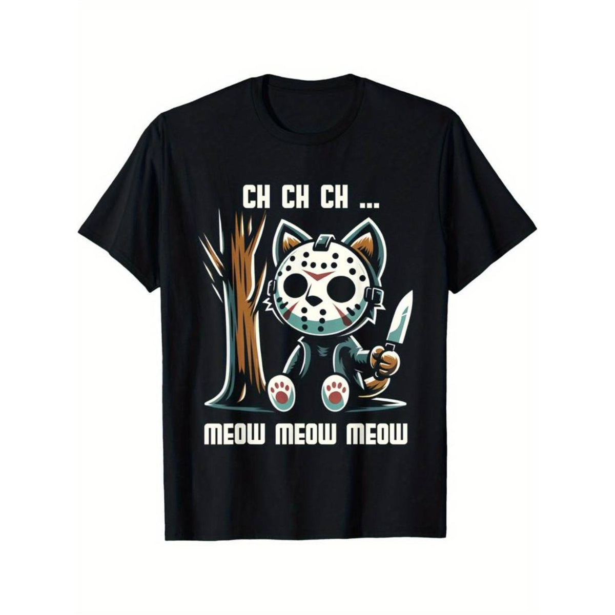 funny vintage graphic Cat Movie Horror T-shirt Cotton Casual Summer Tee, Trendy Tops Crew Neck Tee