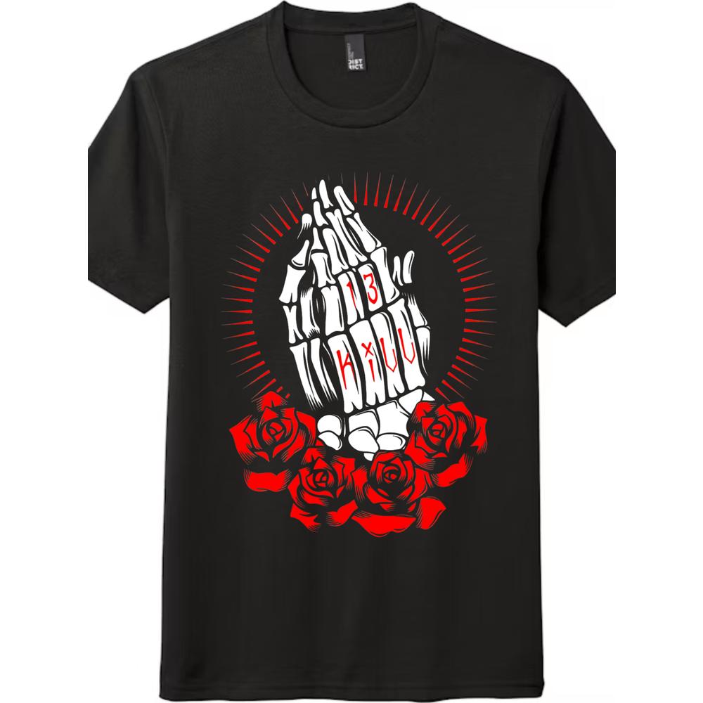 Punk Skeleton Hand "KILL" T-Shirt-Unisex Gothic Rose Graphic Tee for Men & Women