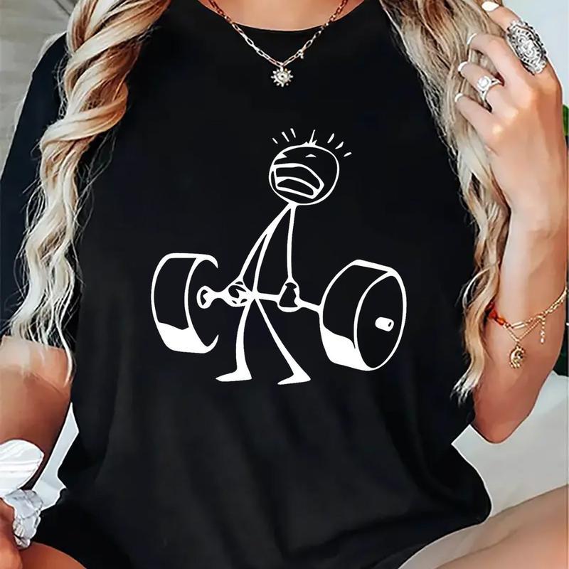 Graphic Print T-Shirt with Dumbbell Design