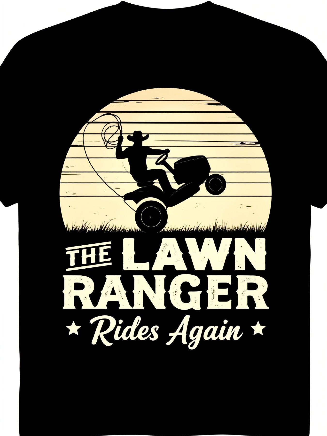 The Lawn Ranger Rides Again Funny Mower Gardener Graphic Tee for Men Women, Cute Lawn Care Short Sleeve T-Shirt, Casual Crew Neck Top for Gardening Gift