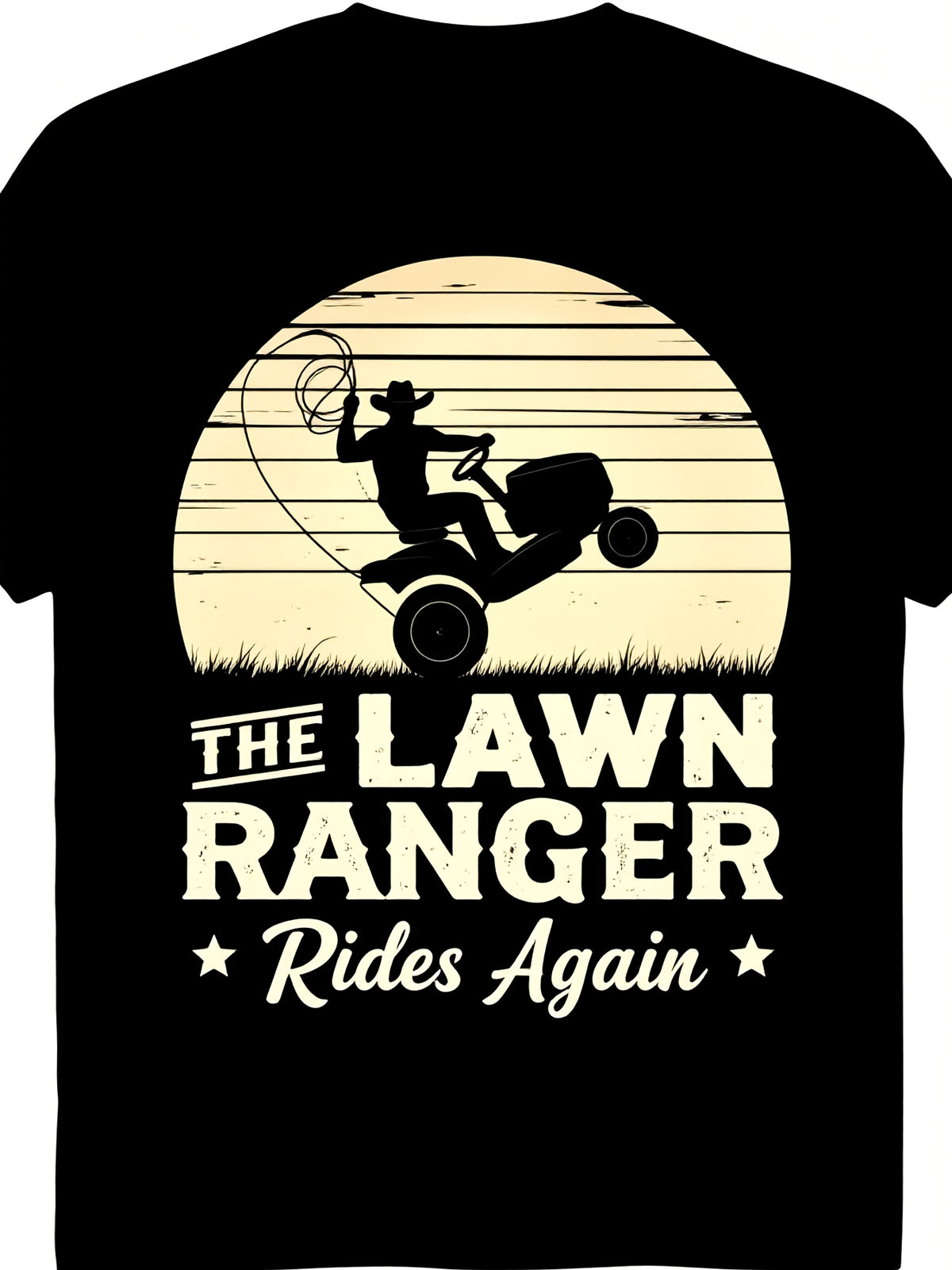 The Lawn Ranger Rides Again Funny Mower Gardener Graphic Tee for Men Women, Cute Lawn Care Short Sleeve T-Shirt, Casual Crew Neck Top for Gardening Gift