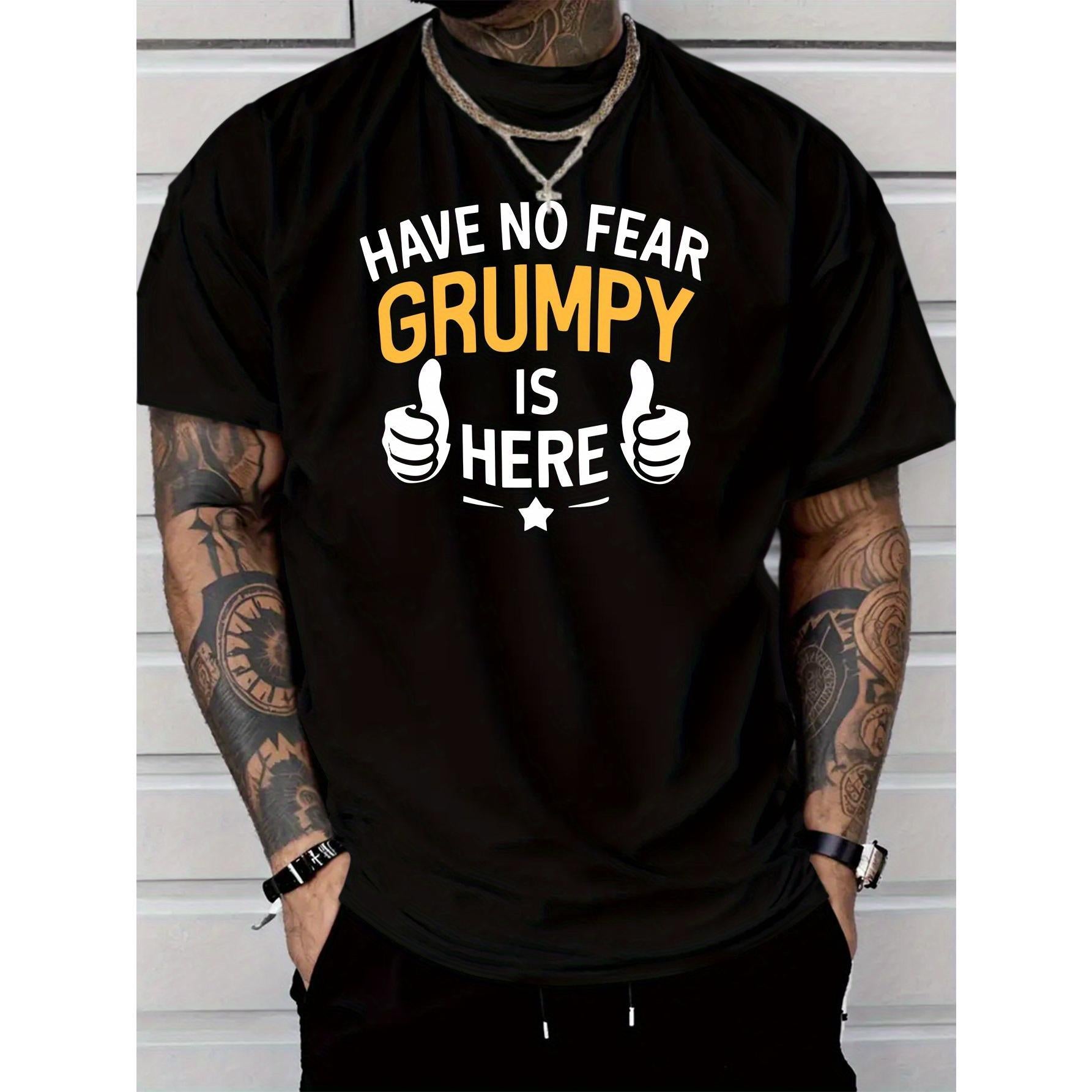 Men's Casual Fashion Short-sleeve T-shirt, Featuring a New "No Fear" Graphic Print Design, 100% Polyester, Regular Fit Round Neck, Comfortable Stretch Summer Fashion Tee, Casual Daily Style Clothing, Ideal as a Gift