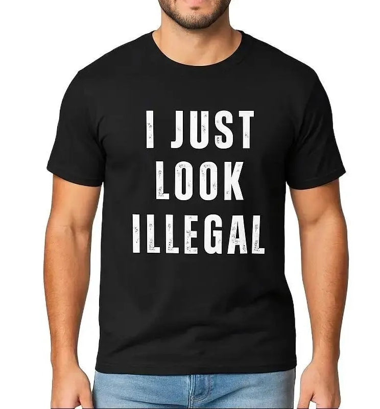 Men's Cotton Short-Sleeve Crewneck Tee - Menswear, Funny Immigration Statement, Retro Style Shirt, Gift for Men Unisex Graphic T‑Shirt