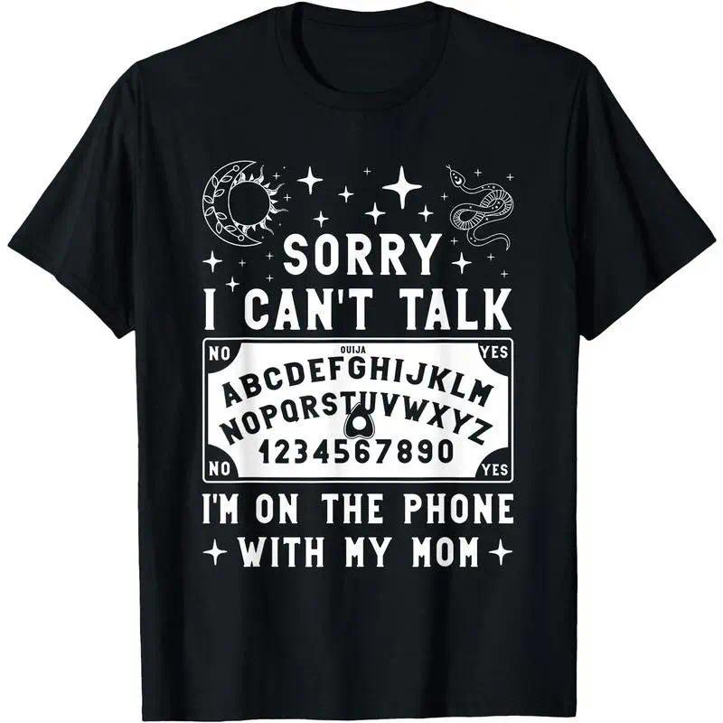 Women's Cotton Round Neck Graphic Printed "Sorry I Can't Talk I'm On The Phone With My Mom" Tee, Short-Sleeve Casual Retro Sporty Everyday Top