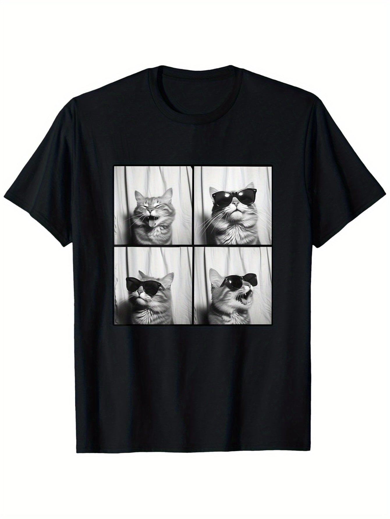 Fun Cool Cat Selfie T-Shirt Short Sleeve Graphic Tee | Cute Smiling Cat Lover Gift for Men Women Dad Mom Best Friend
