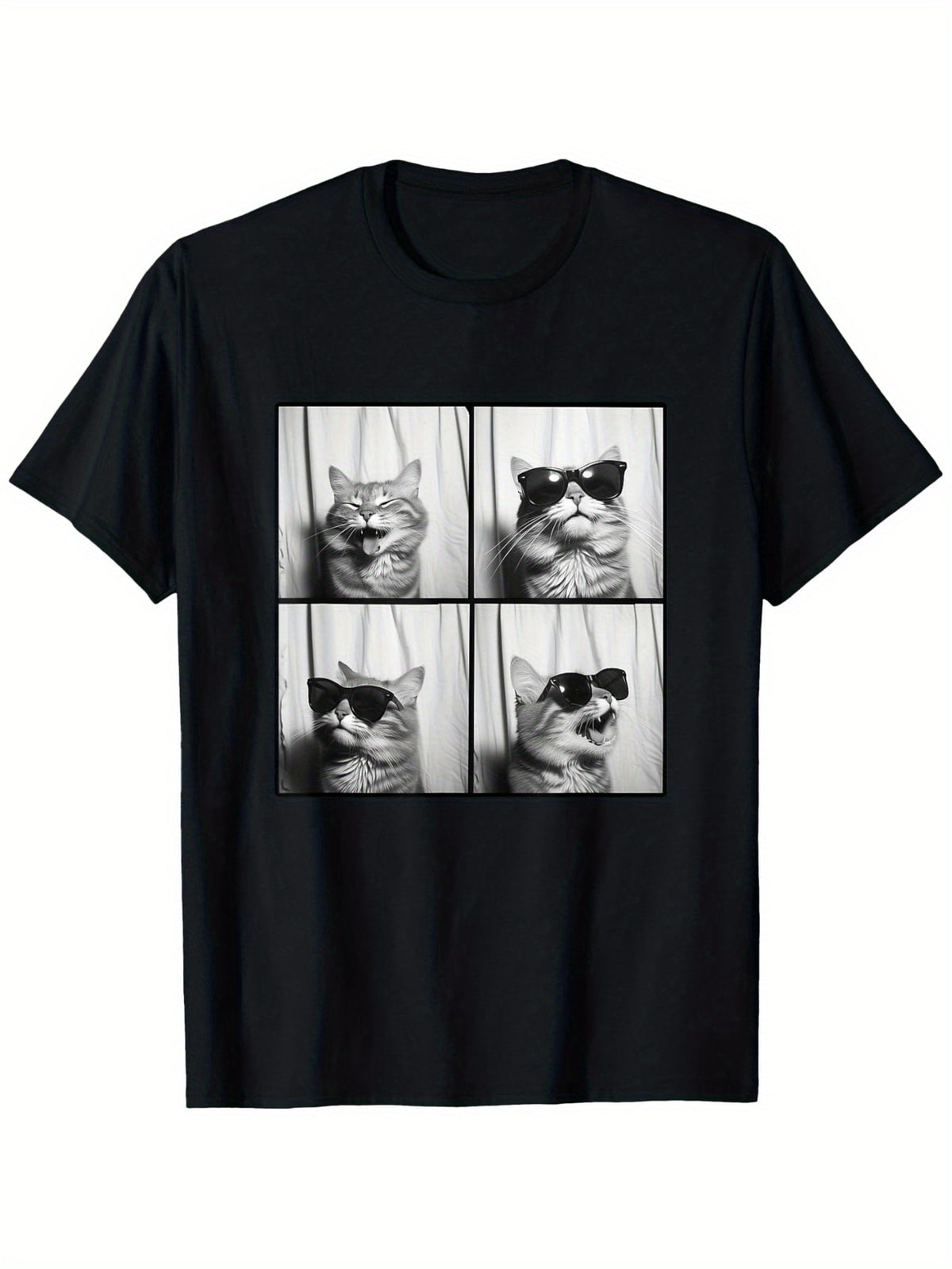 Fun Cool Cat Selfie T-Shirt Short Sleeve Graphic Tee | Cute Smiling Cat Lover Gift for Men Women Dad Mom Best Friend