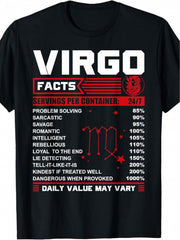 Virgo Zodiac Sign T-Shirt- 100%, Short Sleeve, Crew Neck, Vintage Style, Featuring Fun Birthday Gift Fact Design, Suitable For All Seasons, Women'S Casual Wear