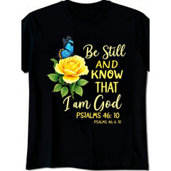 2026 New Christian Shirts For Women Christmas Gift Tee, Local Women'S Casual Be Still And Know That I Am God Flat Print T-Shirt,