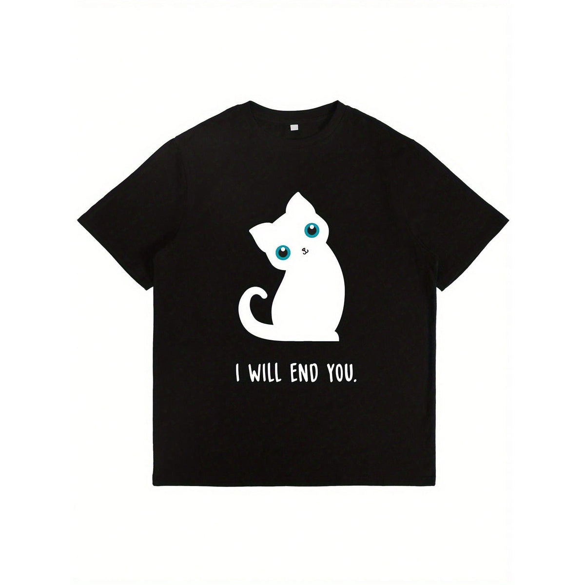 Women's "I Will End You" Kitten Graphic Tee, Funny Sarcastic Short Sleeve Cotton Pullover Top for Parties & Casual Wear, Natural, Sports, Tops, Crew Neck
