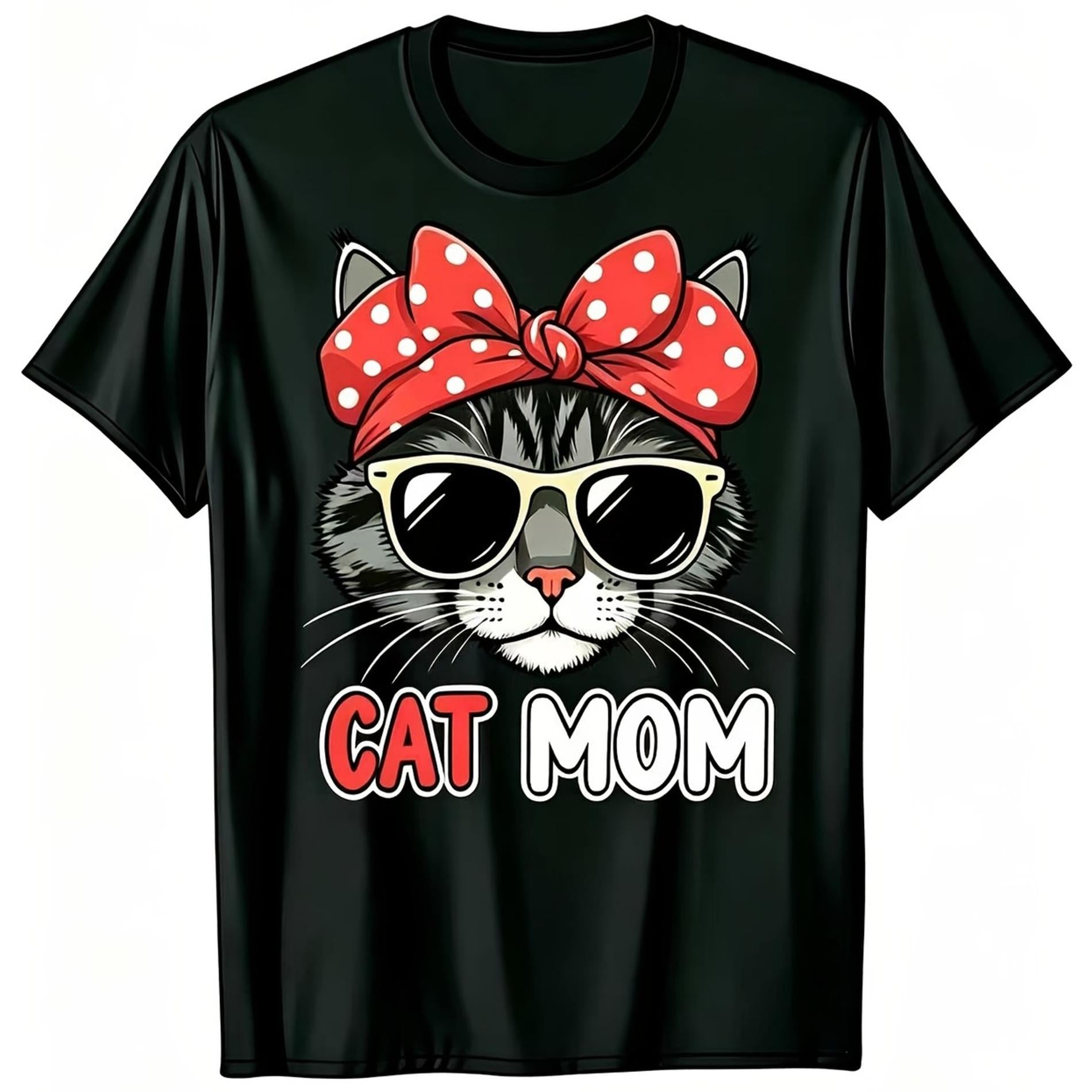 Cat Mom Vintage Graphic Tee Retro Cat Lover Gift Casual Summer Top Unisex Soft Cotton Crew Neck Durable Outdoor Streetwear Trendy Aesthetic Cat Lady Apparel