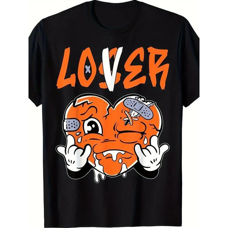 Retro T-Shirt with "Lover" Orange Heart Graphic
