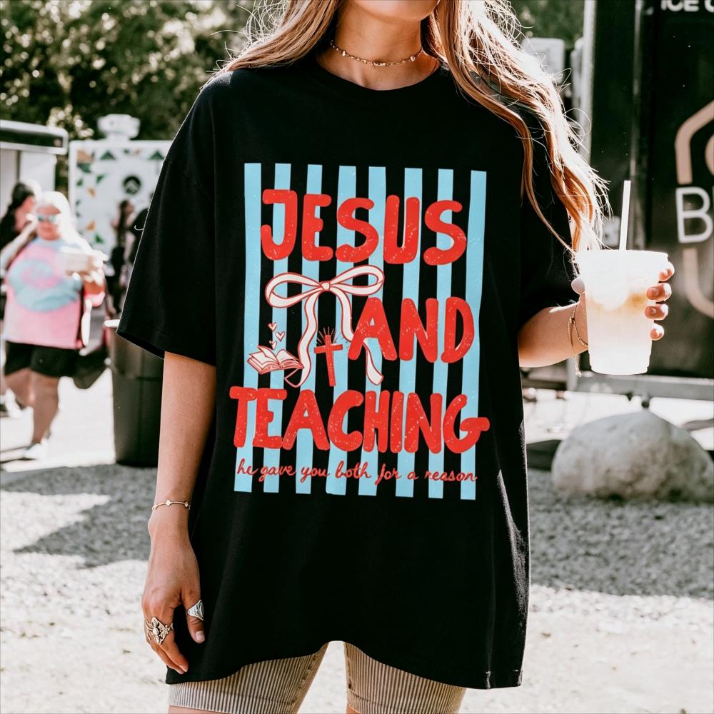 Artsadd Christian Teacher Tee, 100% Cotton Unisex T-Shirt, Jesus And Teaching Shirt Faith Teacher Gift Educator Appreciation Tshirt