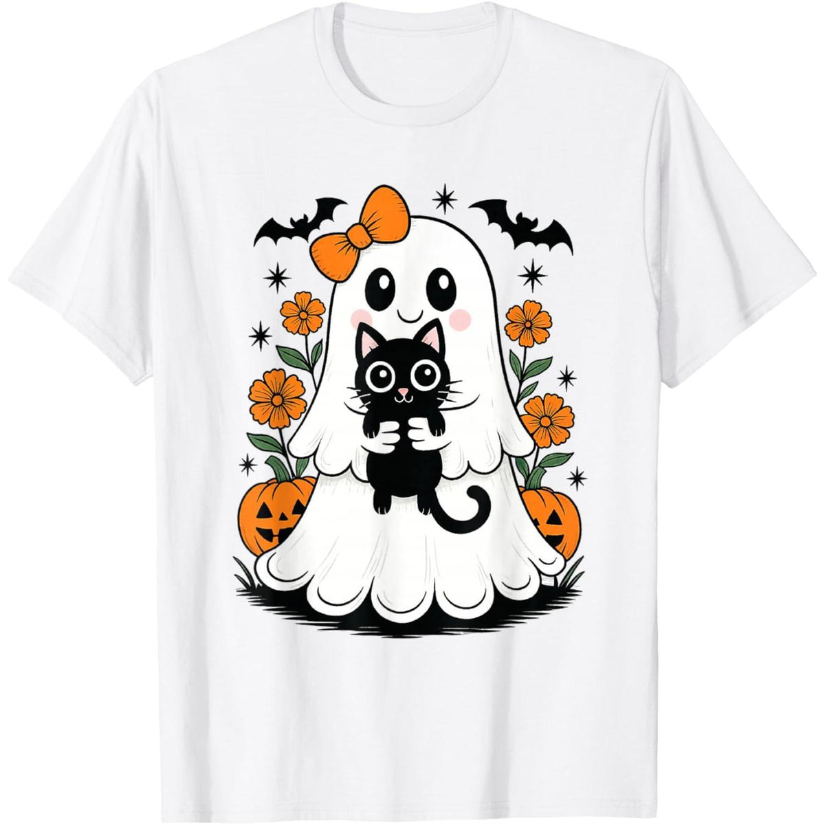 Vintage Halloween Ghost Holding Black Cat T-Shirt