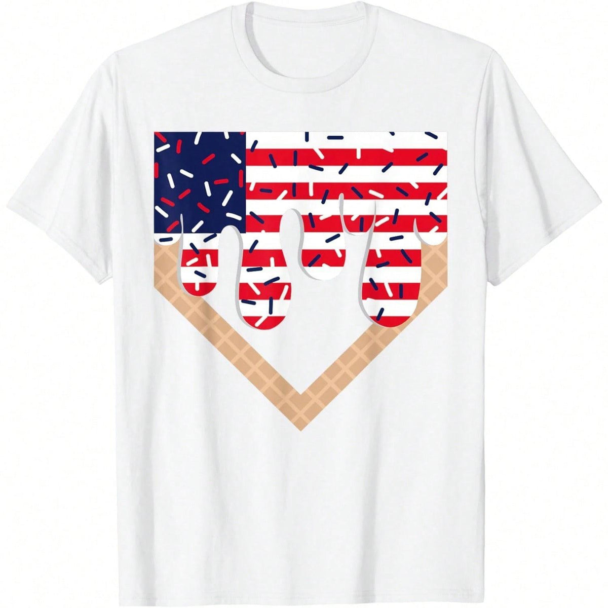 Baseball Ice Cream American Flag 4th July T-Shirt